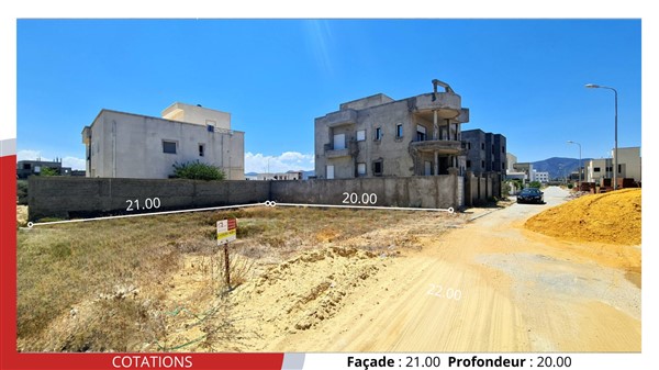 Terrain de 420 m2 &agrave; 580 dt le m2