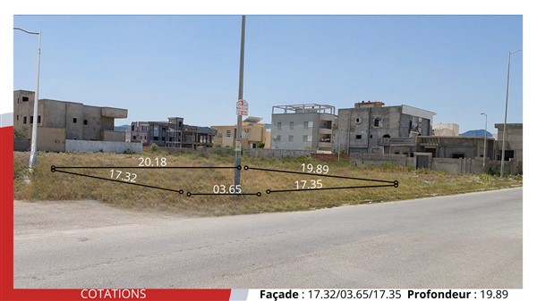 Terrain de 396 m2 de coin &agrave; 830 tnd le m2