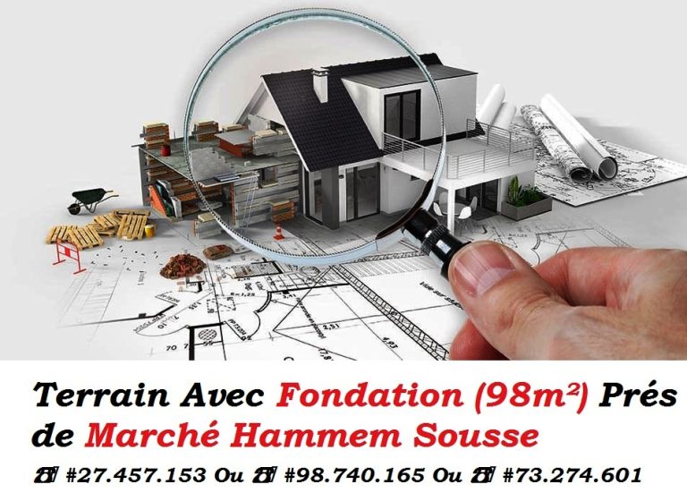 Terrain avec fondation 98m &agrave; hammem sousse