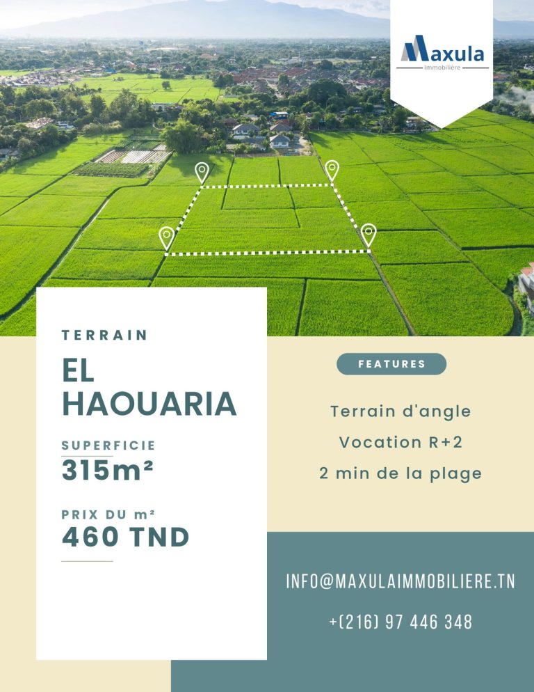 Terrain d angle de 315m a el haouaria