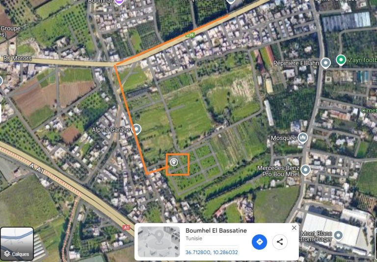 Terrain 269m2 prix 400 le m2 &agrave; boumh'el