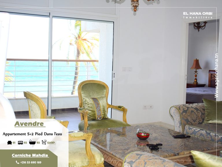 Appartement s2 pied dans leau &agrave; corniche mahdia