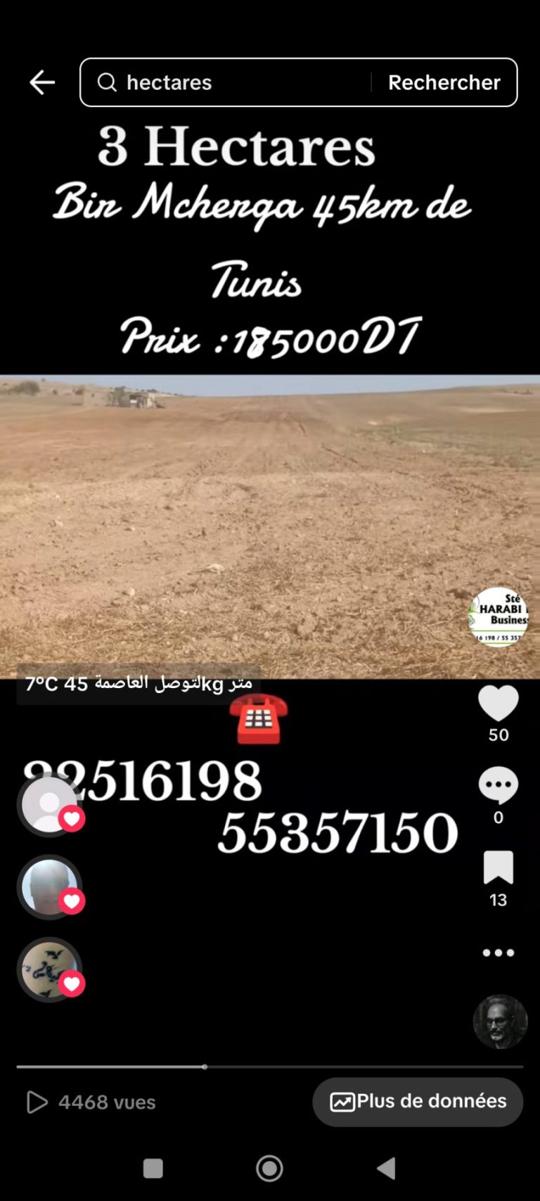 3 hectares &agrave; 45 km de tunis