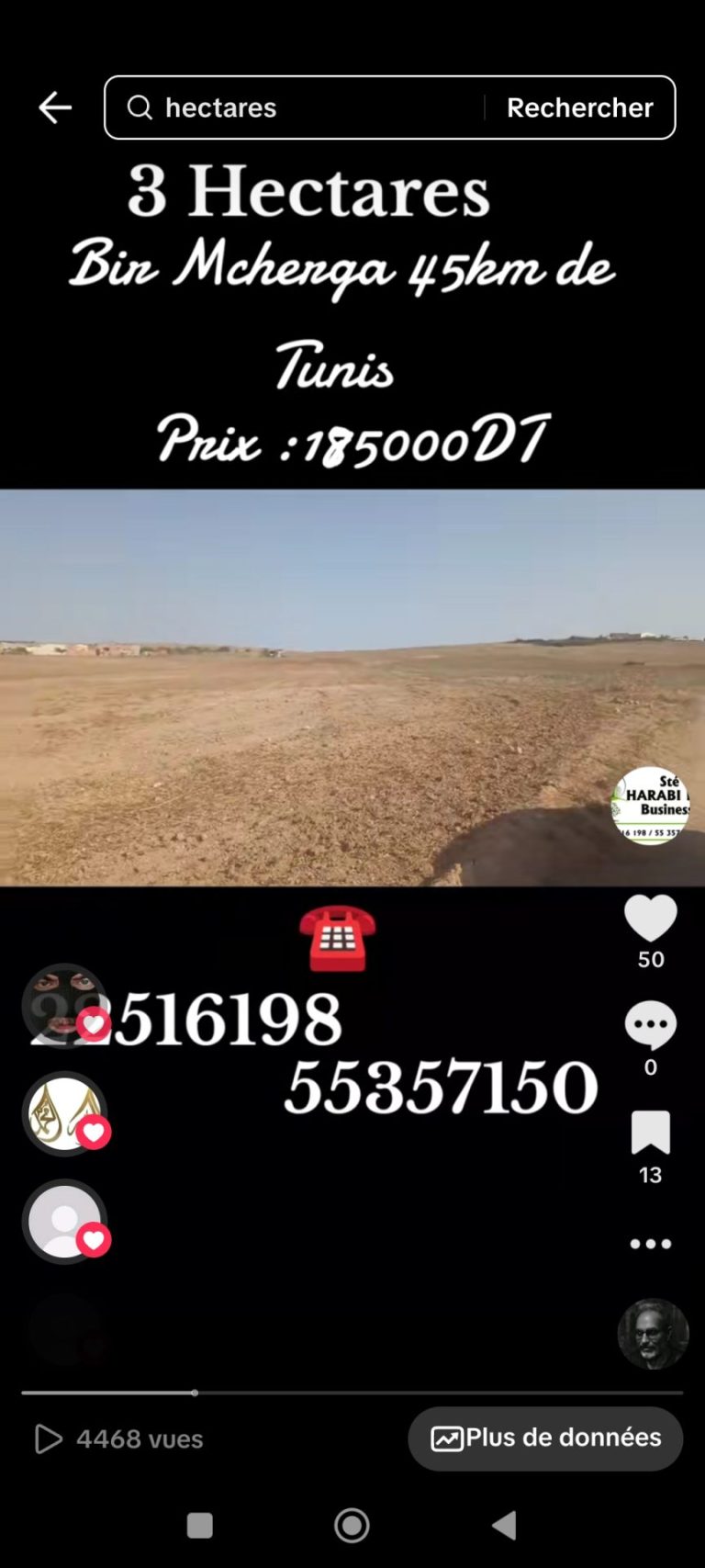 3 hectares &agrave; 45 km de tunis