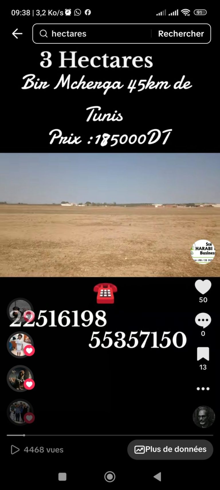 3 hectares &agrave; 45 km de tunis