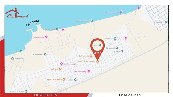 Terrain de coin com r&eacute;sid 257 m2 &agrave; 680 tnd le m2
