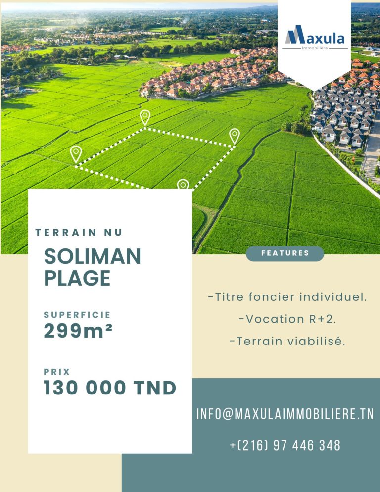 Terrain d angle de 299m a soliman plage