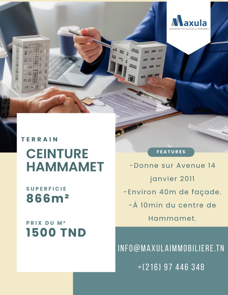 Terrain de 866m sur la ceinture de hammamet