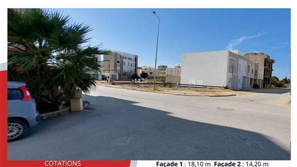 Terrain de 257 m2 de coin com r&eacute;sid 670 tnd le m2