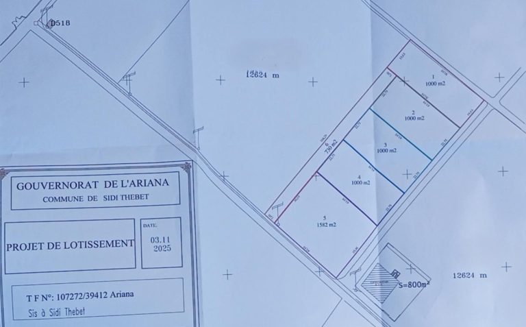 Lots de terrain de 1000 m situ&eacute;s &agrave; sidi thabet
