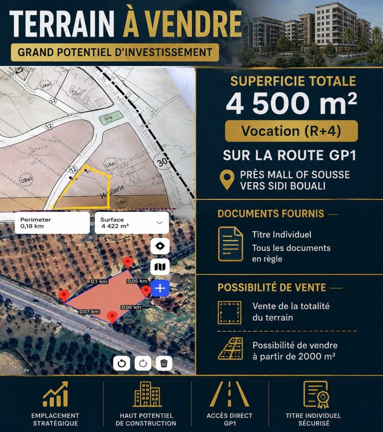 Lot 4500m pr&eacute;s mall of sousse vers sidi bouali